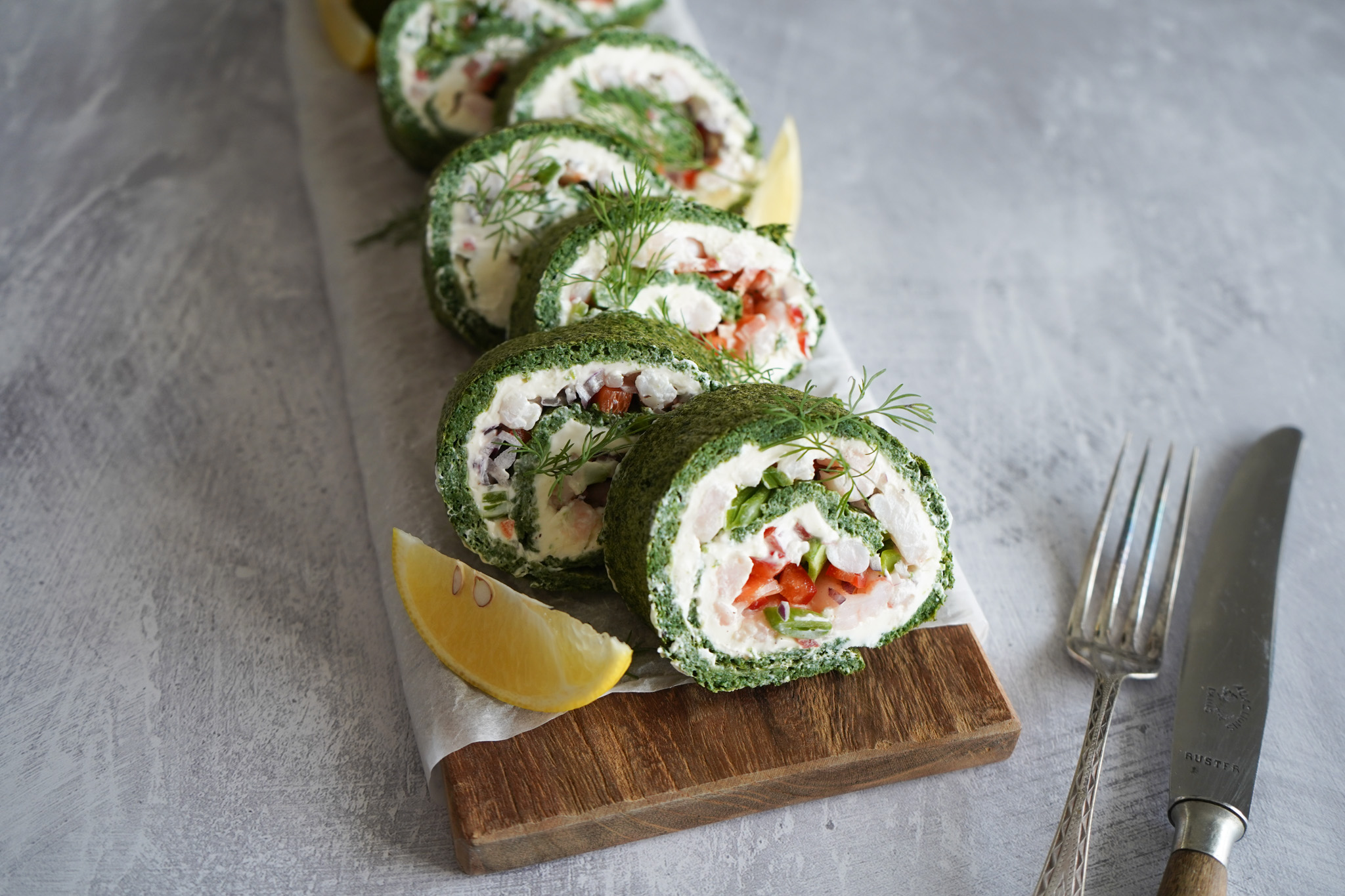 Spinatroulade med rejer