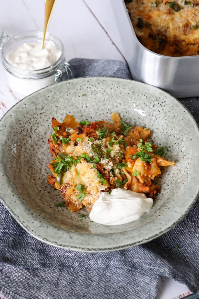 Taco Pasta Bake - Pasta Med Oksekød Og Tacokrydderi Bagt Med Ost