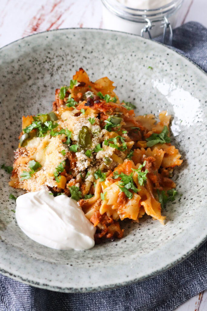 Taco Pasta Bake - Pasta Med Oksekød Og Tacokrydderi Bagt Med Ost